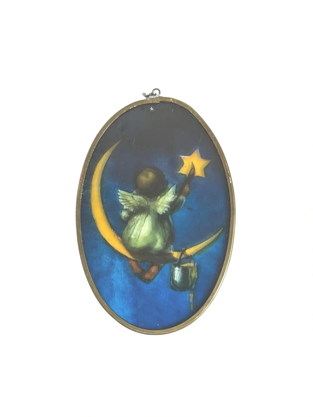 Vintage Oval Hanging Wall Plaques - Angel on Moon & Floral Bouquet